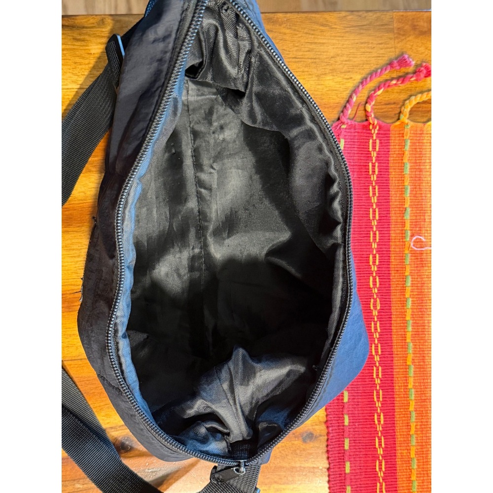 Black Quilted Nylon Crossbody Shoulder Bag with Adjustable Strap - Picture 3 of 3